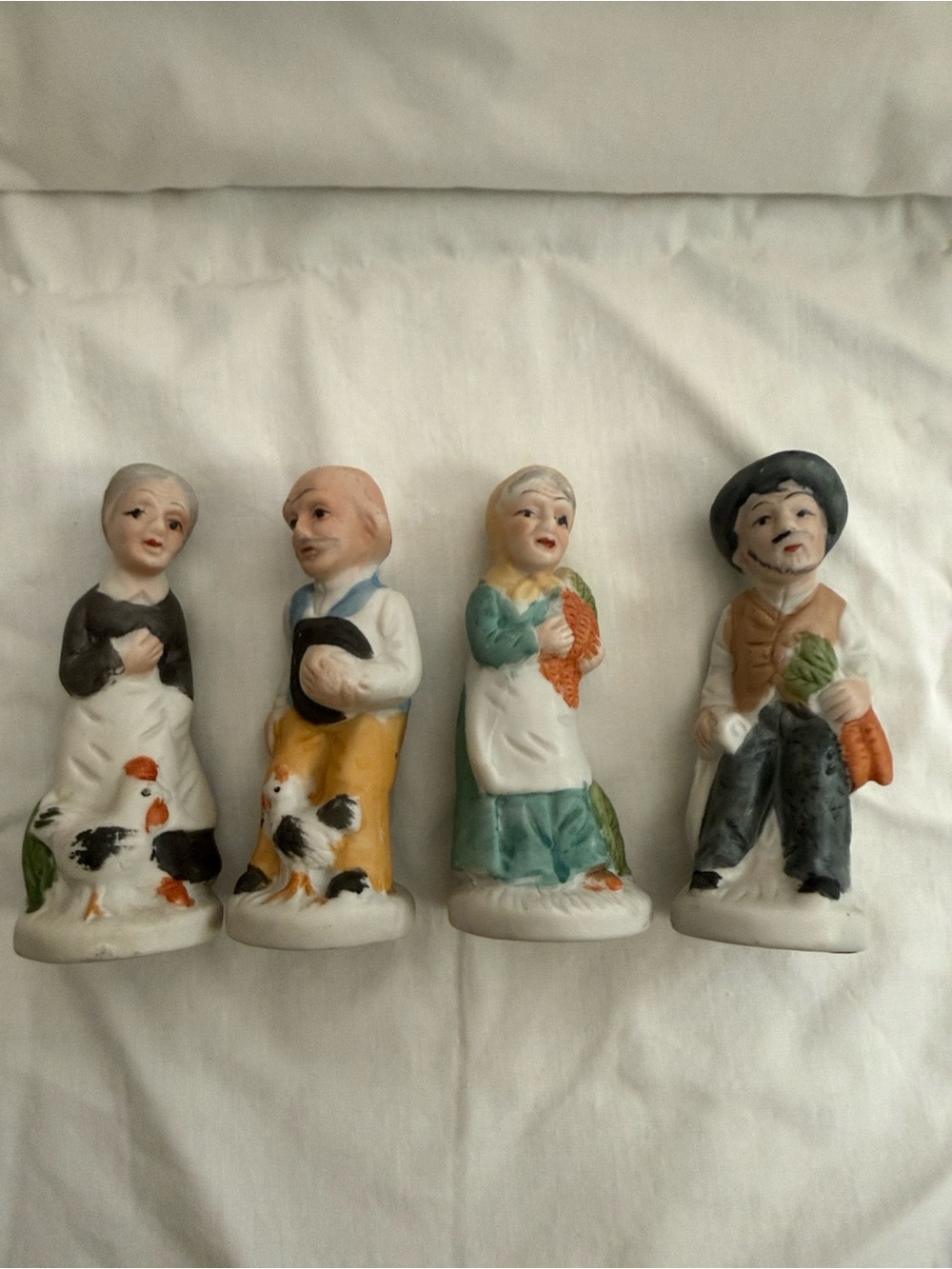 Lot of 4 Vintage Flambro Porcelain Figurines Old Man & Woman Farmer Elder Couple